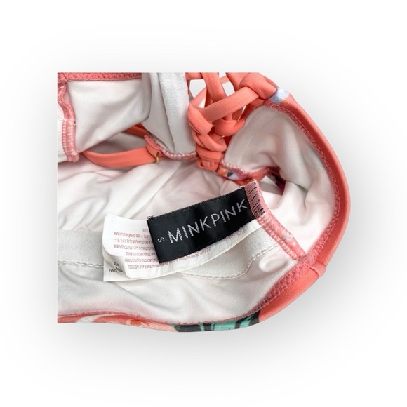 Minkpink ☀︎︎ High Neck Lace Up Back Halter Bikini Top ☀︎︎ Pink Floral Print ☀︎︎ - Picture 8 of 16